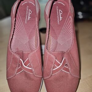 Clarks Red Suede Flats with Elastic Trim